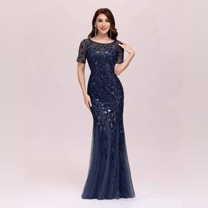 Ever Pretty Sequin Leaf Mesh Mermaid Prom Dress